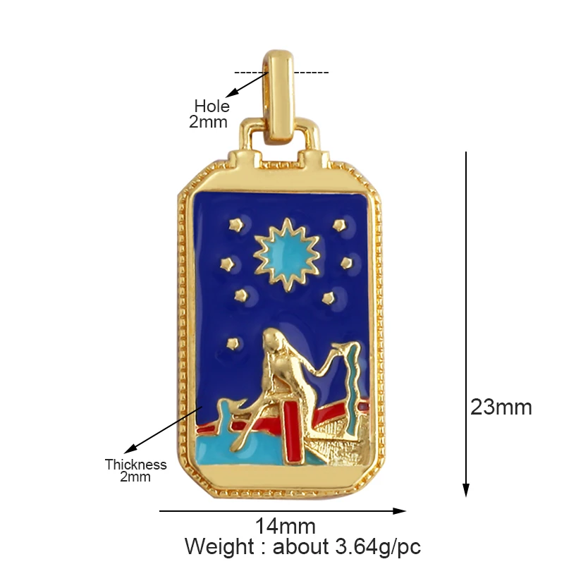 Kartu Tarot Enamel liontin jimat hati mata iblis bulan bintang matahari, aksesori perhiasan gelang berlapis emas 18K M80