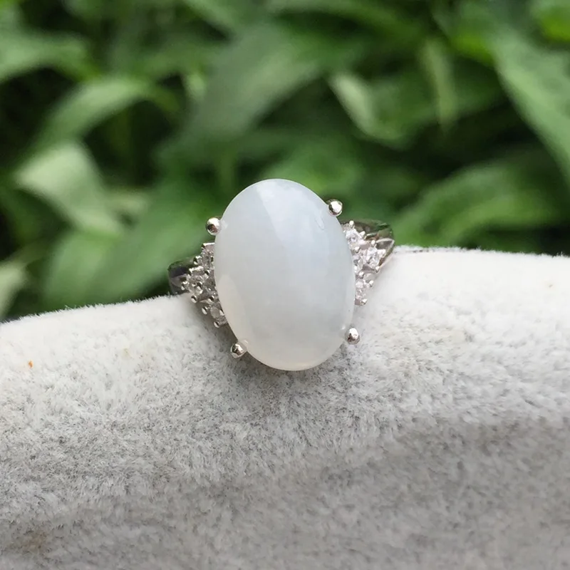 Natural White Jade Ring for Woman 12mm*16mm 15ct Hetian Jade 925 Silver Ring Fashion Gemstone Jewelry with Gold Plating