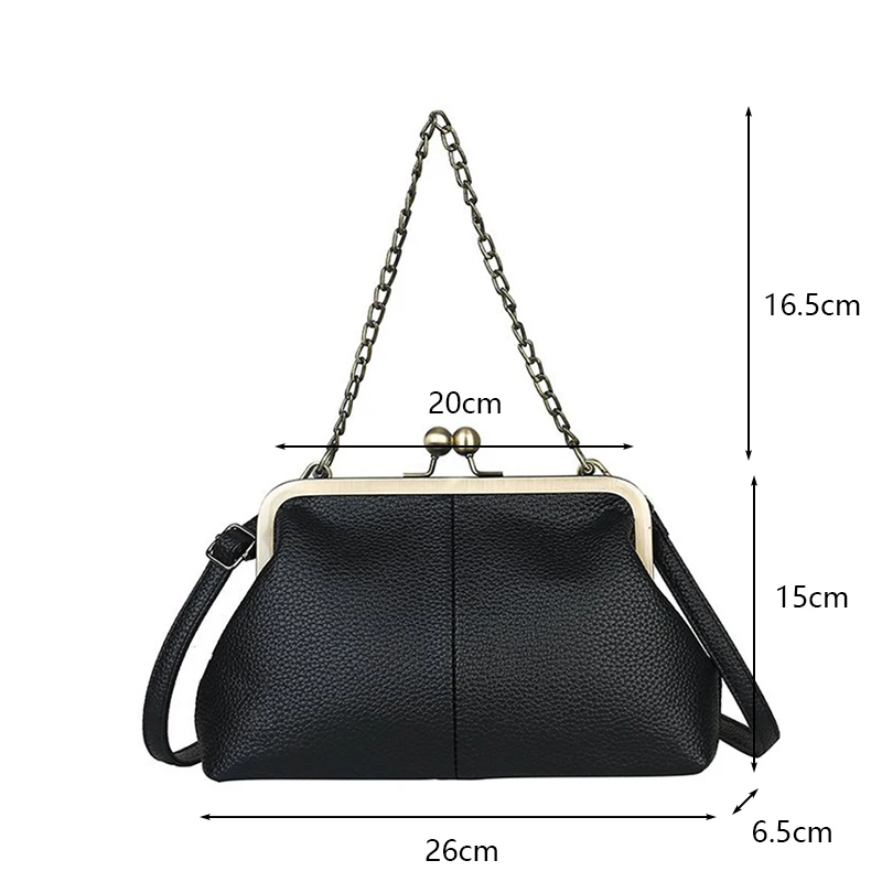 Vintage Soft Skin Shell Bag New Lychee Pattern Handbag Simple And Versatile Shoulder Bag Clip Chain Crossbody Women\'s Bag