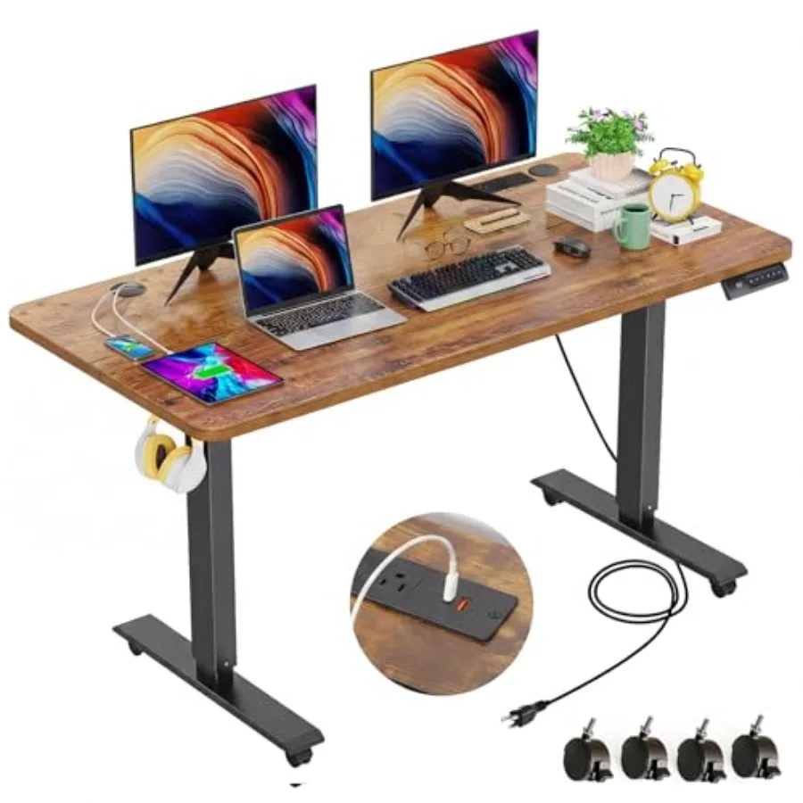 ch Standing Desk Electric Adjustable Height with Power Outlets, Stand up Desk with Ergonomic Workstation, Preset Heights Home O
