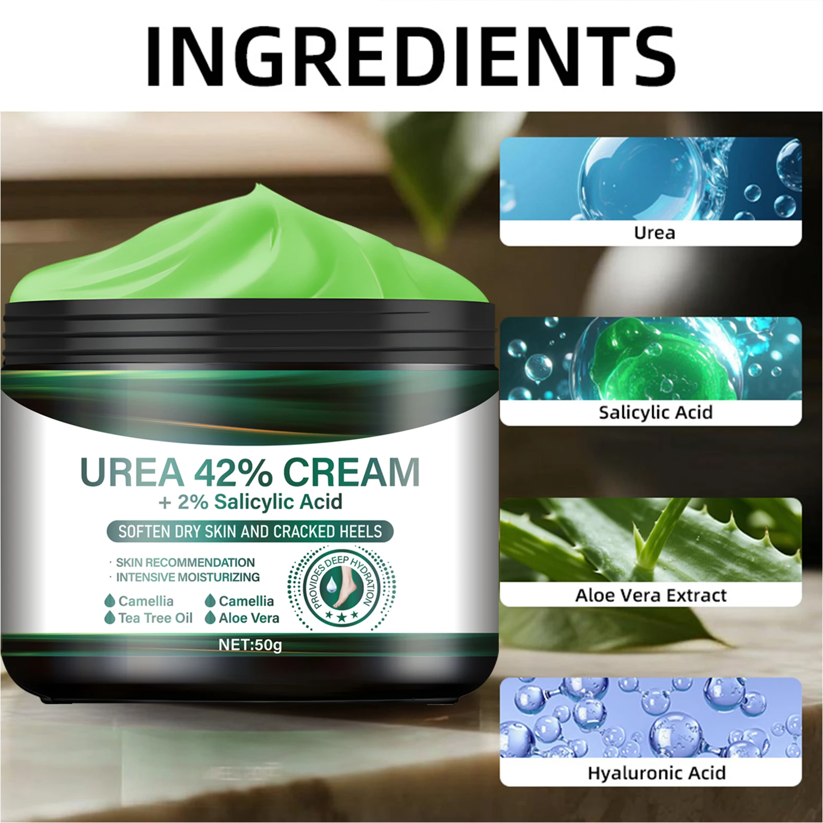 كريم القدمين باليوريا 42% وحمض الساليسيليك - إصلاح intensive للكعوب المتشققة، زيت شجرة الشاي والصبار، علاج شتوي #6