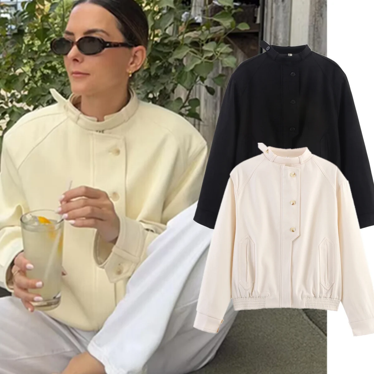 

Dave&Di осенне-зимняя женская куртка-бомбер во французском стиле, ленивый минималистичный однотонный свободный крой, короткая куртка с карманами для бойфренда Fema