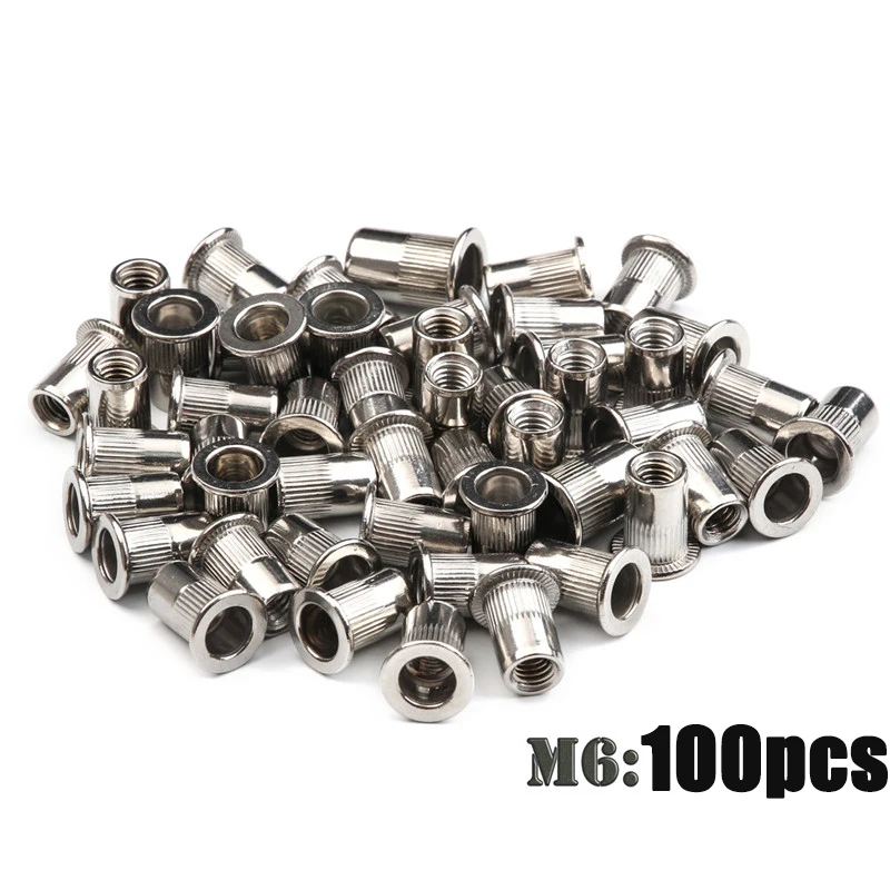 Imagem -06 - Flat Head Rivet Nuts Grupo Insert Reveting Multi Tamanho 100 Pcs m3 m4 m5 m6 Aço Inoxidável