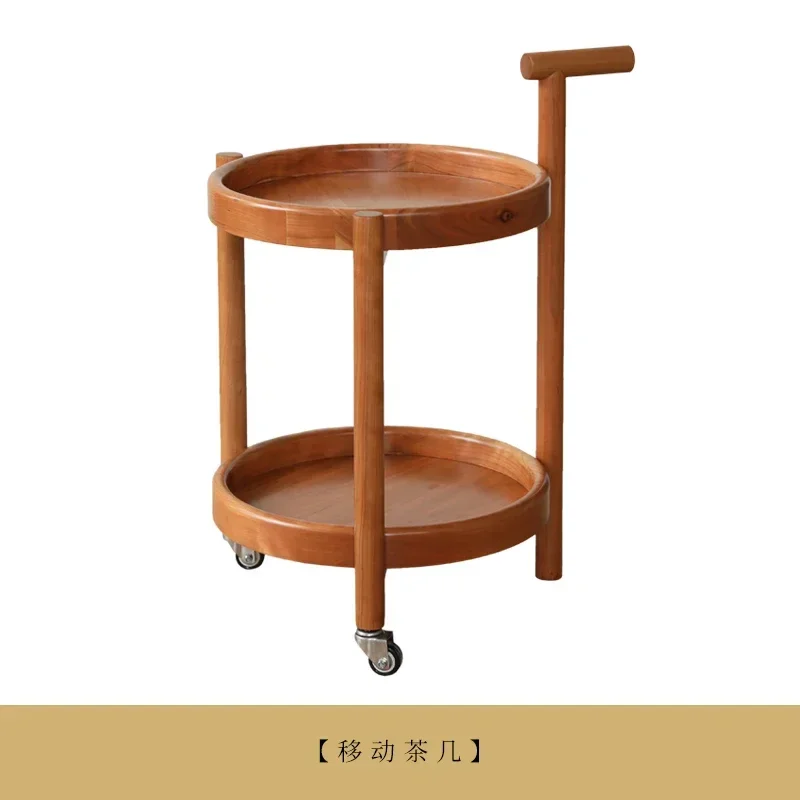 Branch shade retro solid wood small cart movable storage rack cherry wood small dining cart circular tray edge table