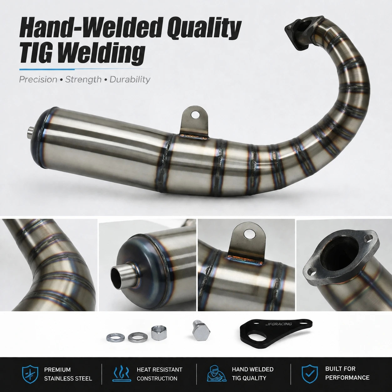 Hand Welded 10 Section Motorcycle Exhaust Pipe Fit DIO AF18 AF28 Large Displacement Modified Full Exhaust Muffler