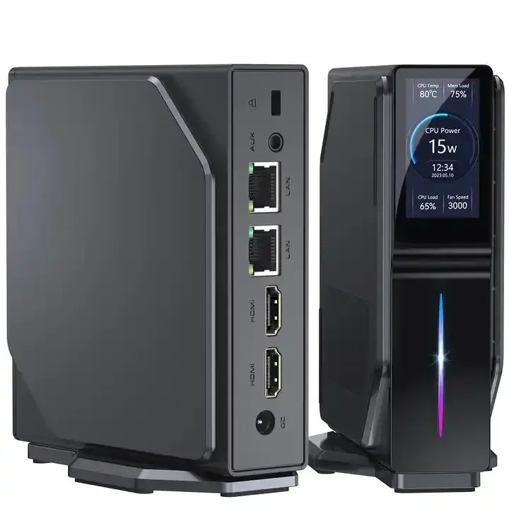 S1 RGB Mini PC M.2 NVMe SSD Mini Computer  Alder Lake N95 N100 Gaming Computer LCD Screen Vertical Mini Tower