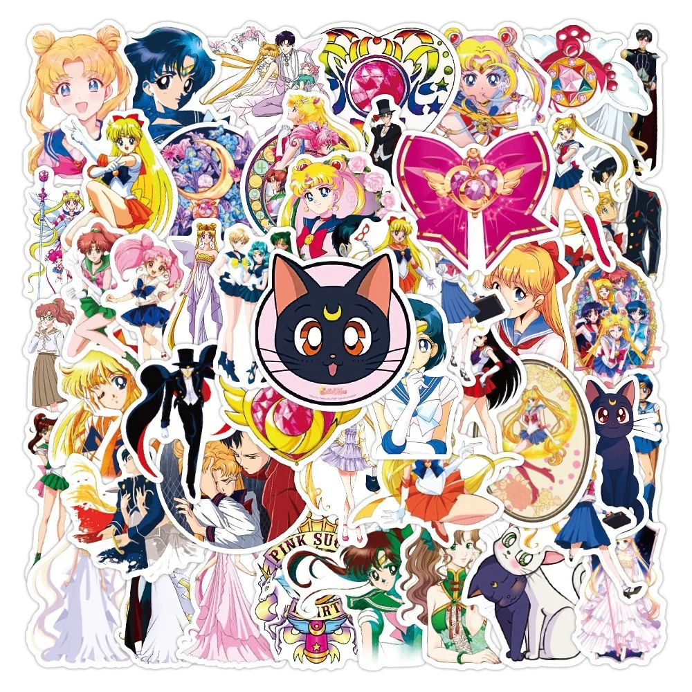 50PCS Cute Sailor Moon Cartoon Characters Anime Stickers For Laptop Phone Guitar Luggage Diary Waterproof Graffiti Vinyl Decals