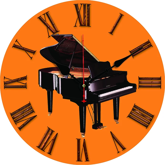 Piano Wall Clock Kitchen Decor Wall Art Silent Non Ticking Large Round Wall Clocks for Living Room Bedroom Office