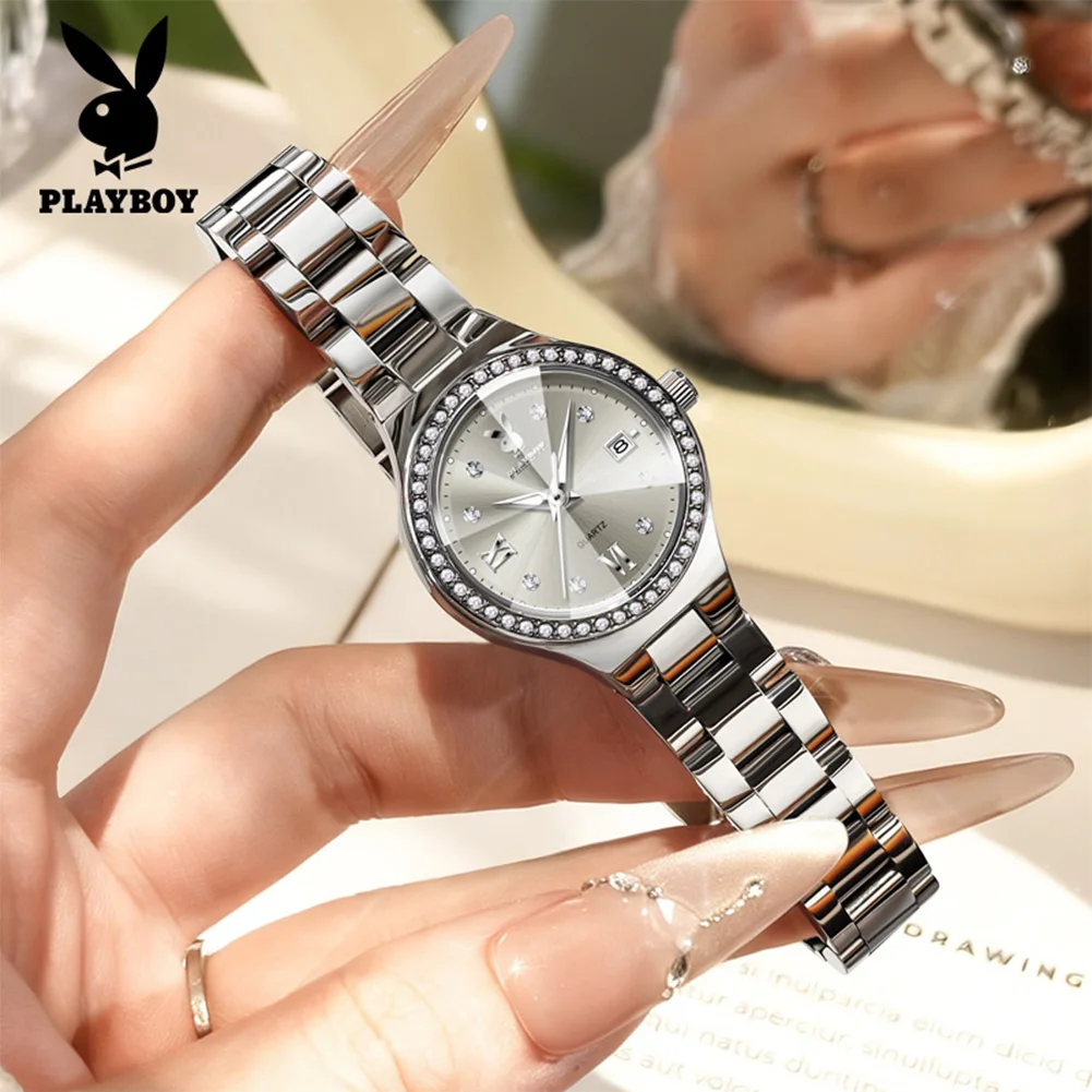 PLAYBOY 3129 Elegance Brand Quartz Movement Watch For Women Casual Style Stainless Steel Bracelet 30m Waterproof Watch