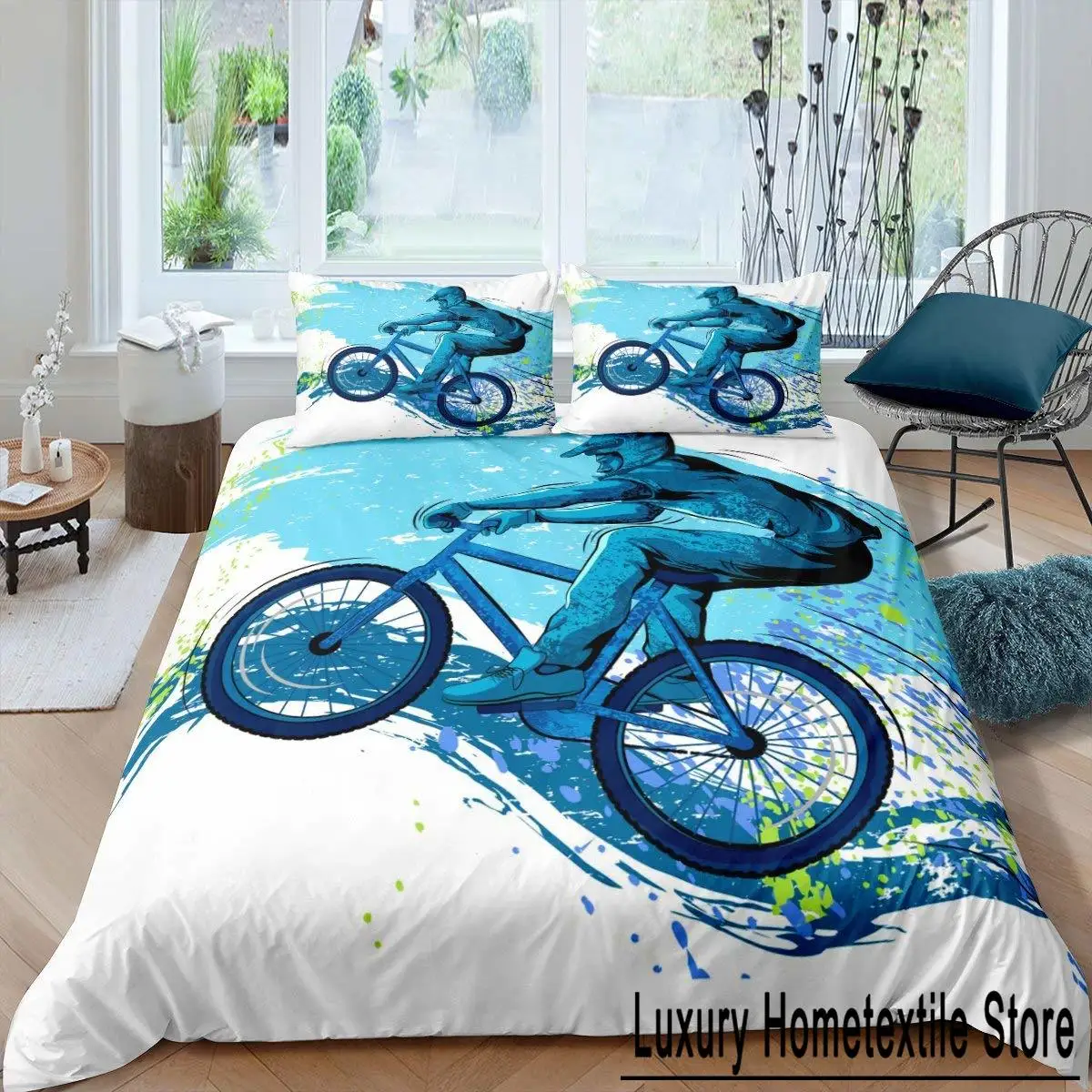 Bicycle Duvet Cover Set Microfiber Mountain Bike Comforter Cover Sport Game Tie Dye Pattern King Size 2/3pcs Twin Bedding Set