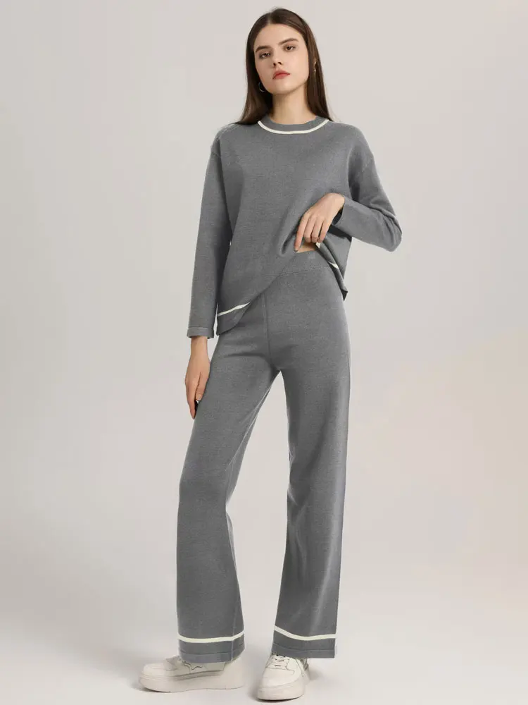 

2-Piece Suit Fashion Knit Sweaters 2024 Autumn and Winter New Clothing High Waist Knitted Sweater Women Pant Suits