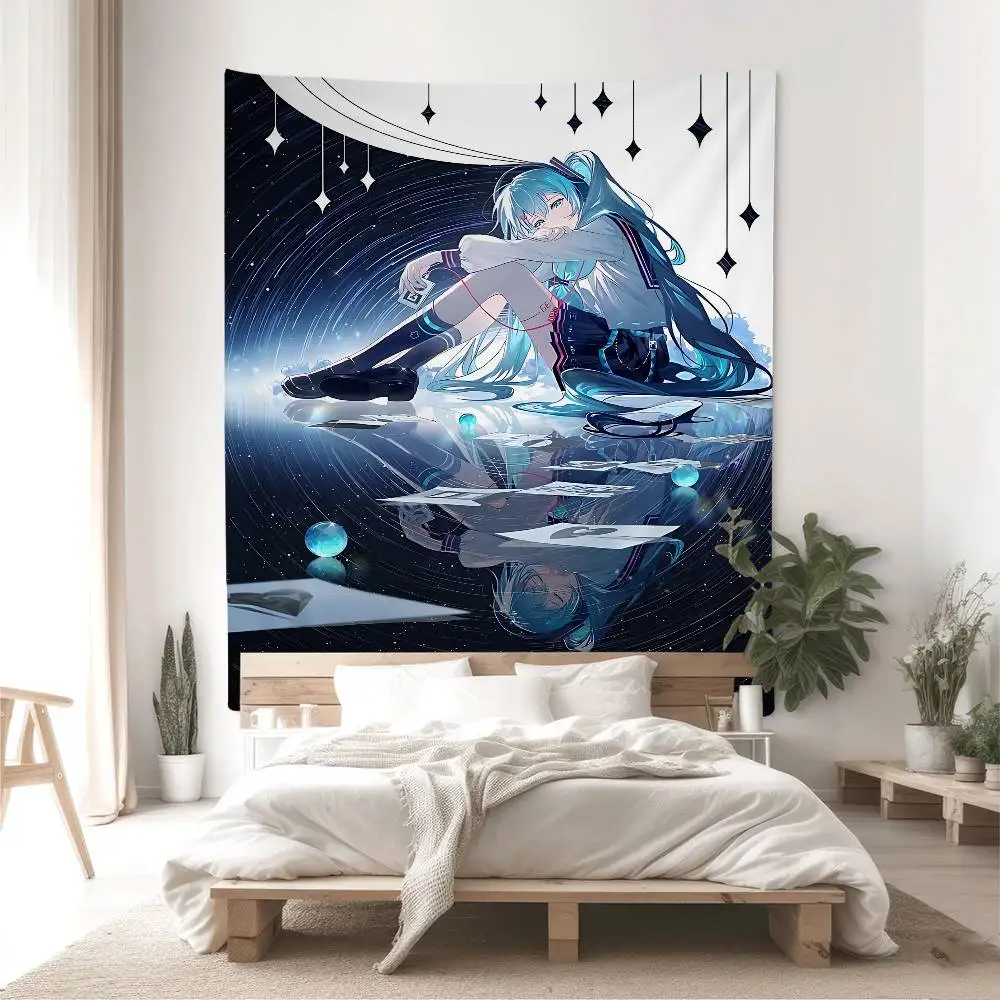 Cute Cartoon H-HatsuneS M-MikuS Hanging Bohemian Tapestry Hanging Tarot Hippie Wall Rugs Dorm Japanese Tapestry