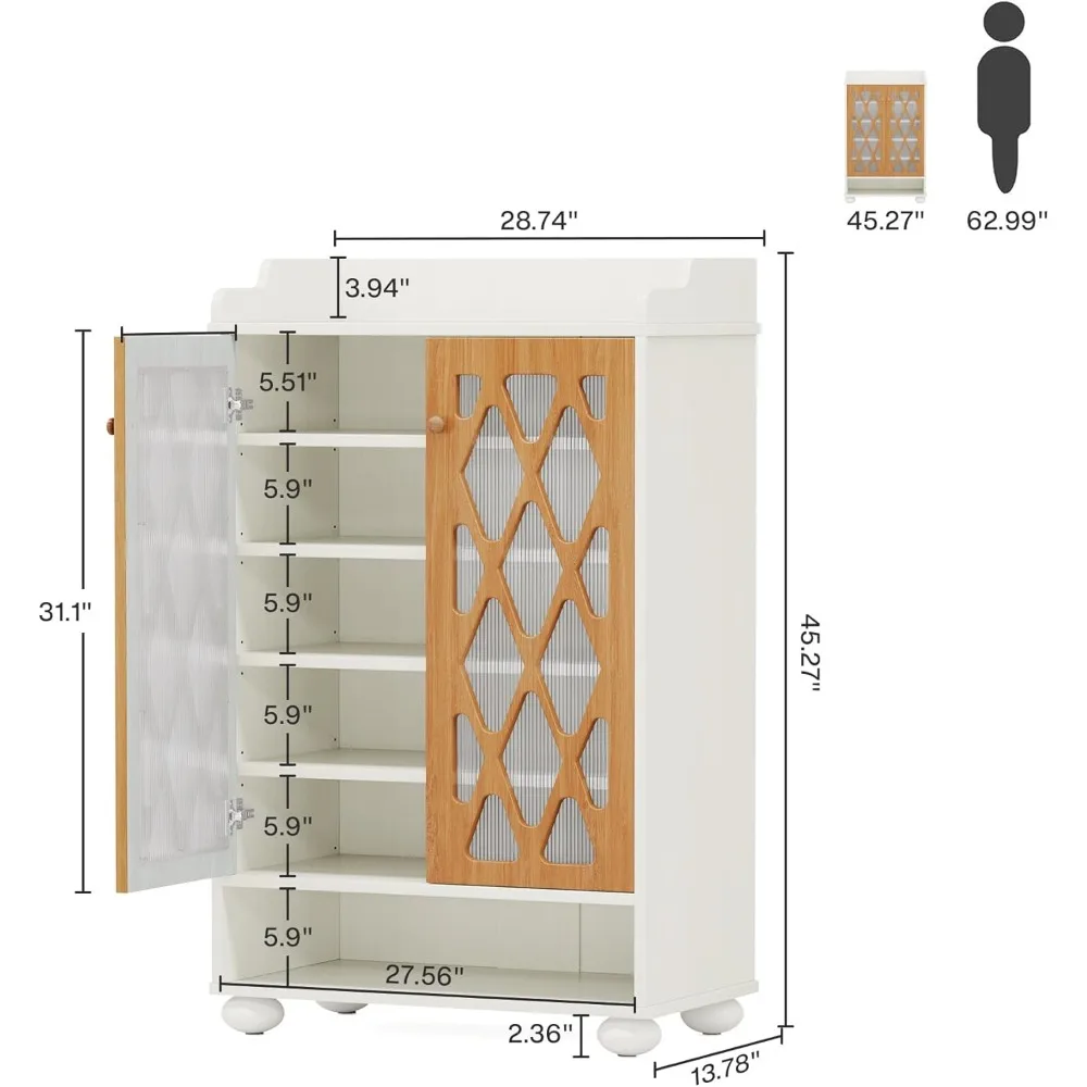 Shoe Cabinet with Doors, 7-Tier Shoe Storage Cabinet with Adjustable Shelves & Acrylic Door, 24-Pair Wood Shoe Rack Organizer