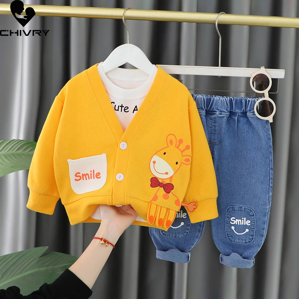 New Kids Baby Autumn Fashion Cute Cartoon Cardigans Sweater Sweatshirt with Pants Boys Girls Fashion Three-piece Clothing Sets