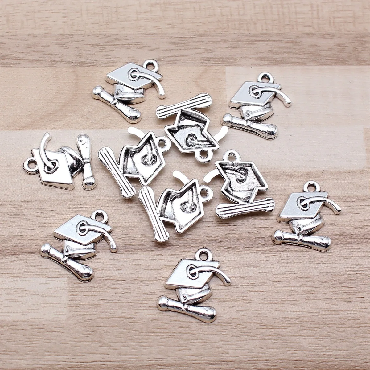 IFOCUS 10pcs/Lot Graduation Hat Bachelor Cap Charms For DIY Jewelry Making Zinc Alloy 17x16mm/0.67x0.63inch