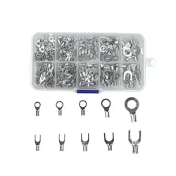 200/320Pcs 10 in 1 Terminals Non-Insulated Ring Fork U-Type Brass Terminals Assortment Kit Cable Wire Connector Crimp Spade