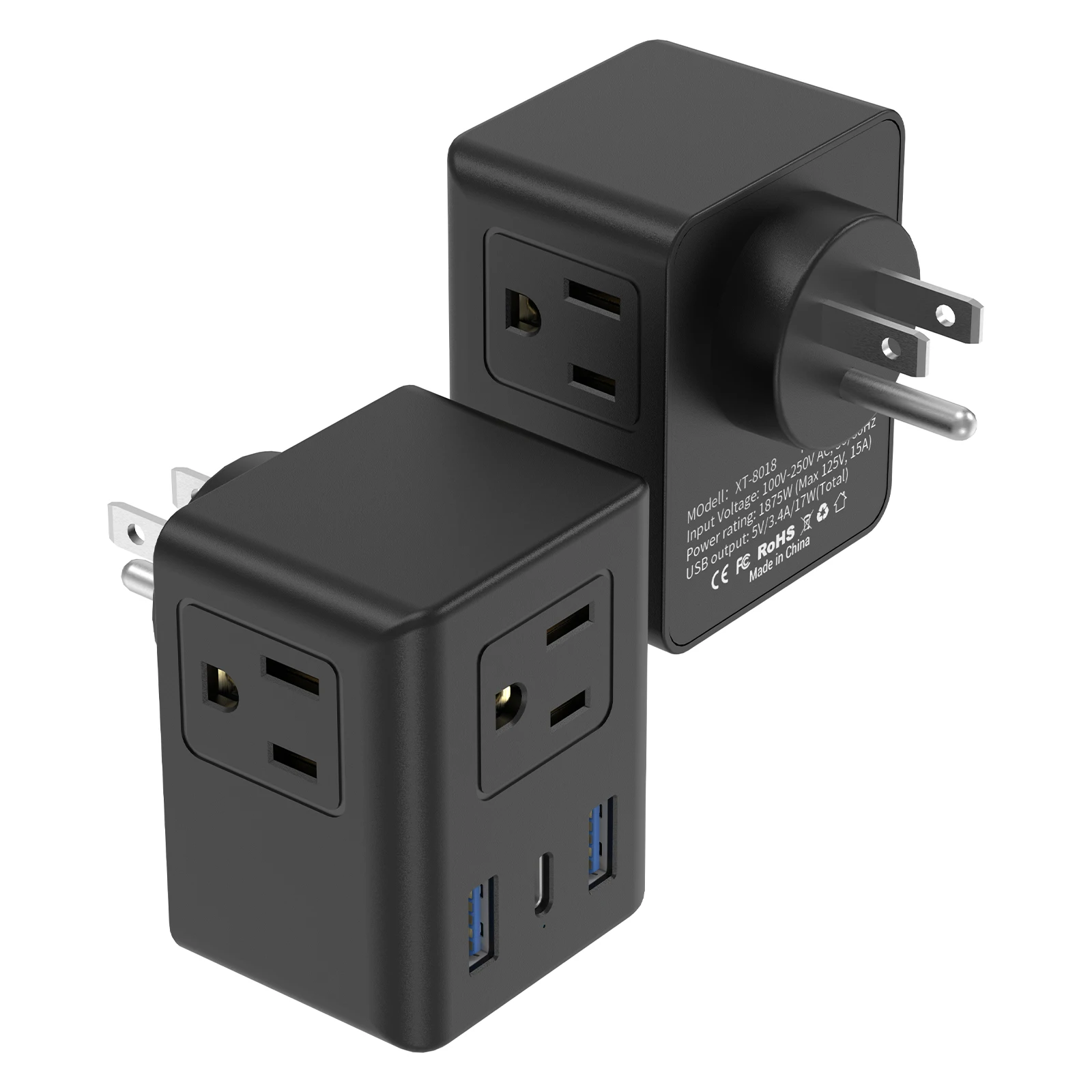 Multi-plug Socket extender - USB wall charger with 3 USB ports (1 USB C), no surge protector