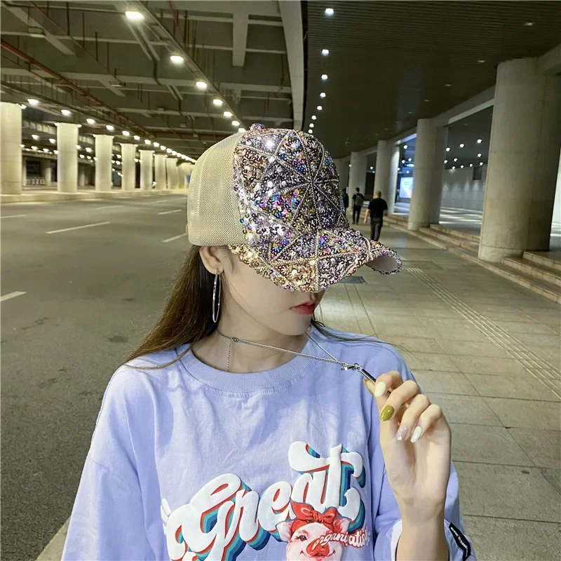 Summer Sequin Baseball Cap Harajuku Woman Sporty Style All-match Sequin Peaked Cap Cosplay Leisure Baseball Cap Kawaii Hat
