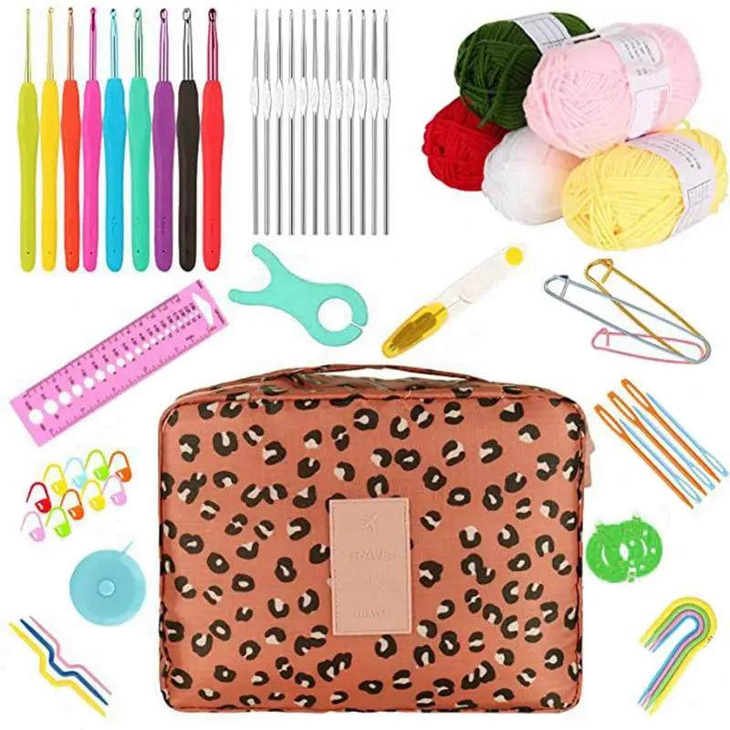 Beginner Crochet Kit For Adults 58PCS/Set Portable Crochet Kit Complete Yarn Set For Starters Multifunctional Knitting Tools For