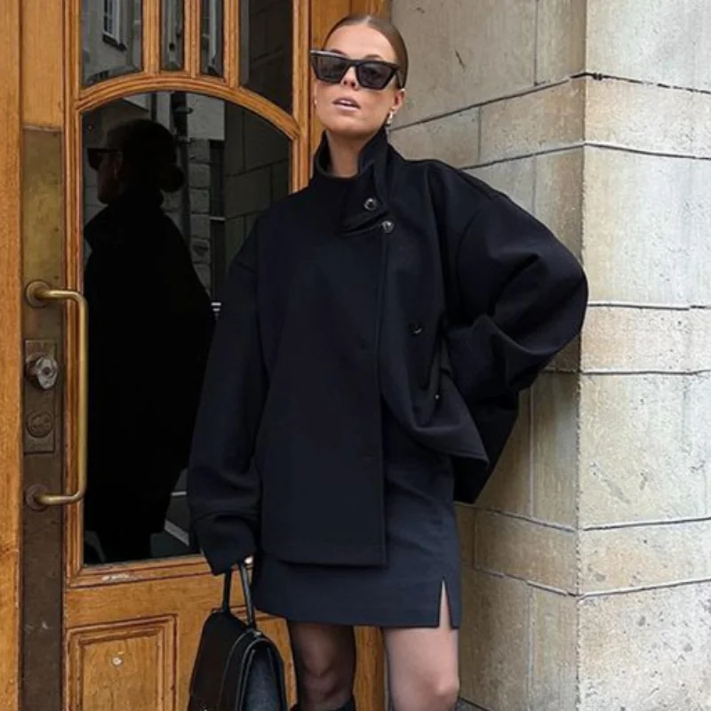 Vintage Stand Collar Short Jacket For Women Long Sleeve Single Breasted Coat 2025 Autumn Chic Fashion Lady Streetwear Outerwears