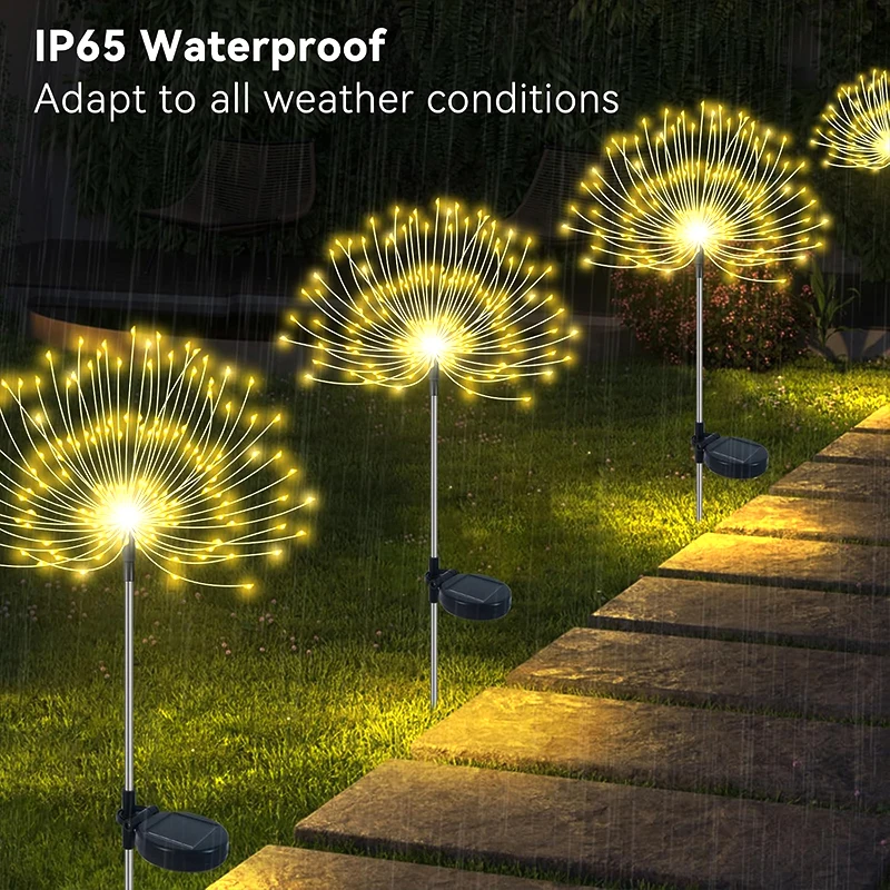 야외 200LED 요정 조명 태양 광 발전 방수 불꽃 놀이 잔디 램프 장식 파티오 통로 정원 마당
