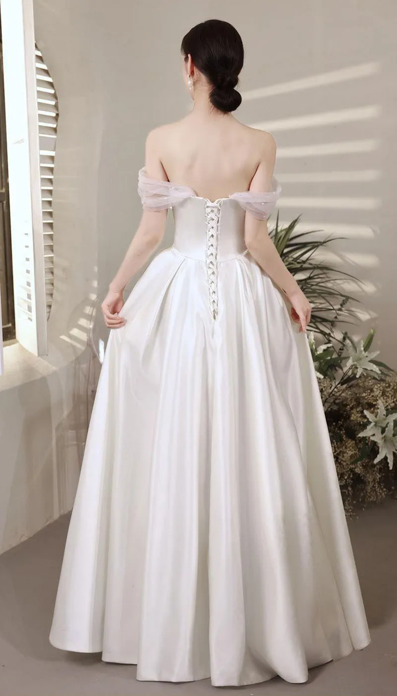 Robe de mariée de Style minimaliste français, robe de soirée en Satin blanc, robe de mariée coréenne à une épaule, 2025