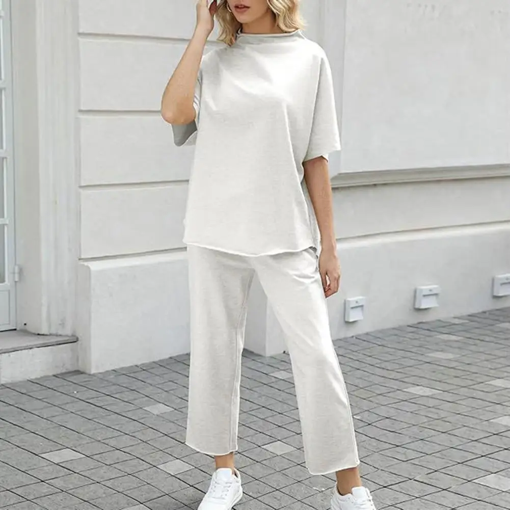 

Women Suit Women's Two-piece Set Half-high Collar Blouse Wide Leg Pants with Pockets Leisure Outfit for Comfort Style Women