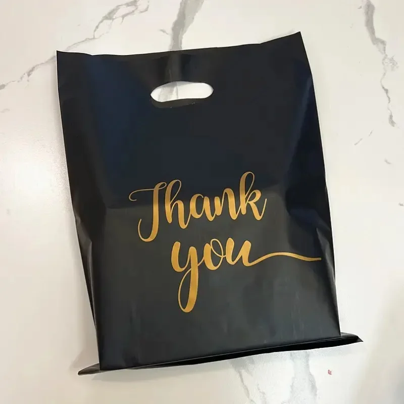 Confezione regalo di ringraziamento da 50 pezzi Borsa per la spesa portatile nera Confezione in plastica per regali di festa di nozze di varie