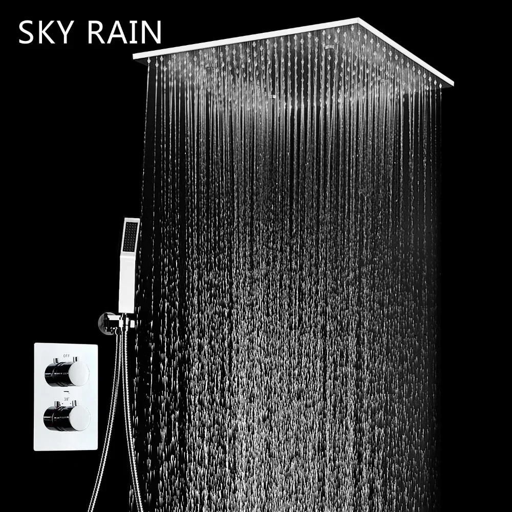 SKY RAIN Bathroom Ceiling Concealed 500x500mm Square Rainfall Mist Spray Shower Head Faucet Mixer System Set