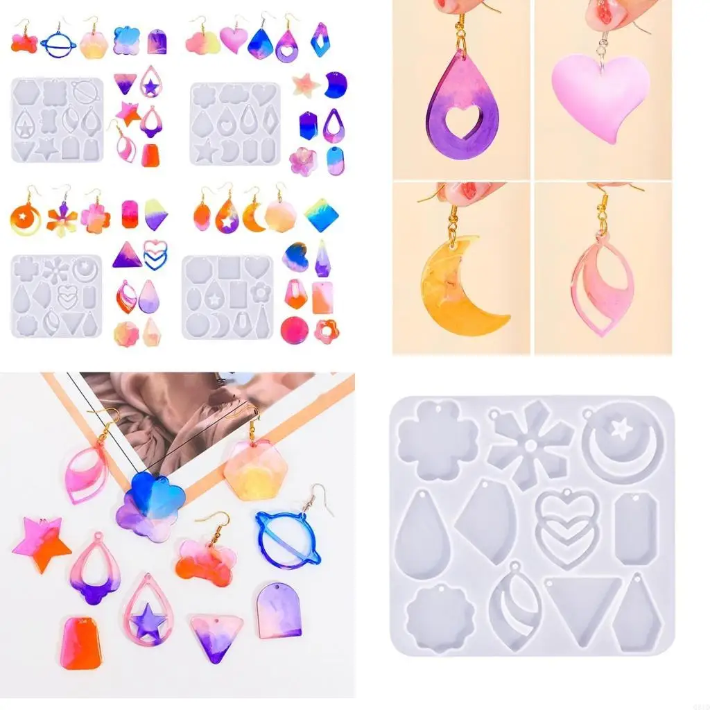 DIY Earring Silicone Mold Heart Flower Dangle Making Handmade Necklace Jewelry Pendant Mold Crystal Epoxy Resin Casting