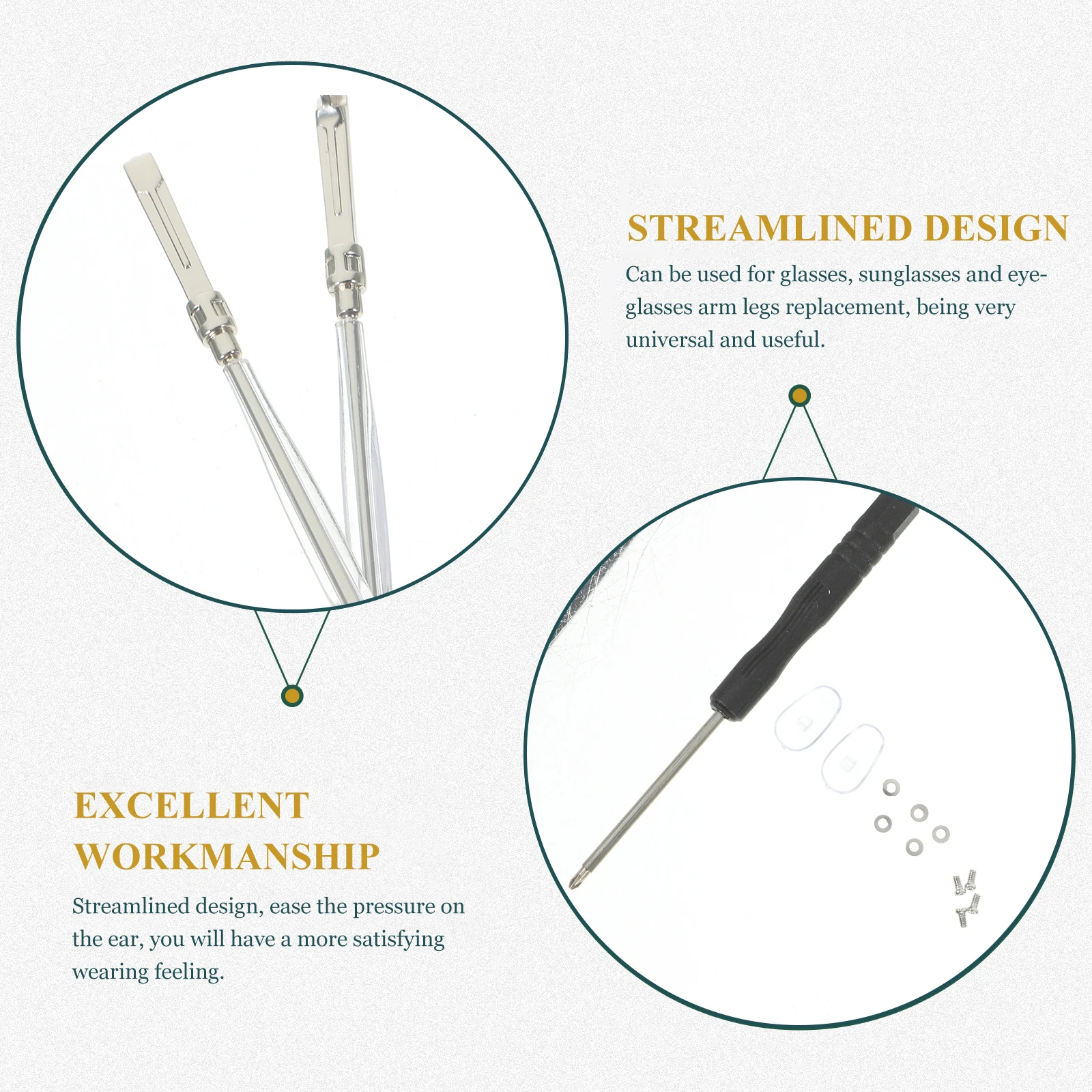 

1 Pair Metal Glasses Arm Replacement Temple Universal Eyeglasses Legs Sunglasses Frame Repair Parts Durable Easy Install Comfort