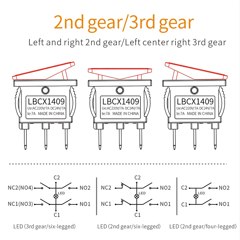 LANBOO 1409 Series kcd1 Rocker Switch 7Amp 2NO2NC with LED 3 position Red Green Blue Yellow white