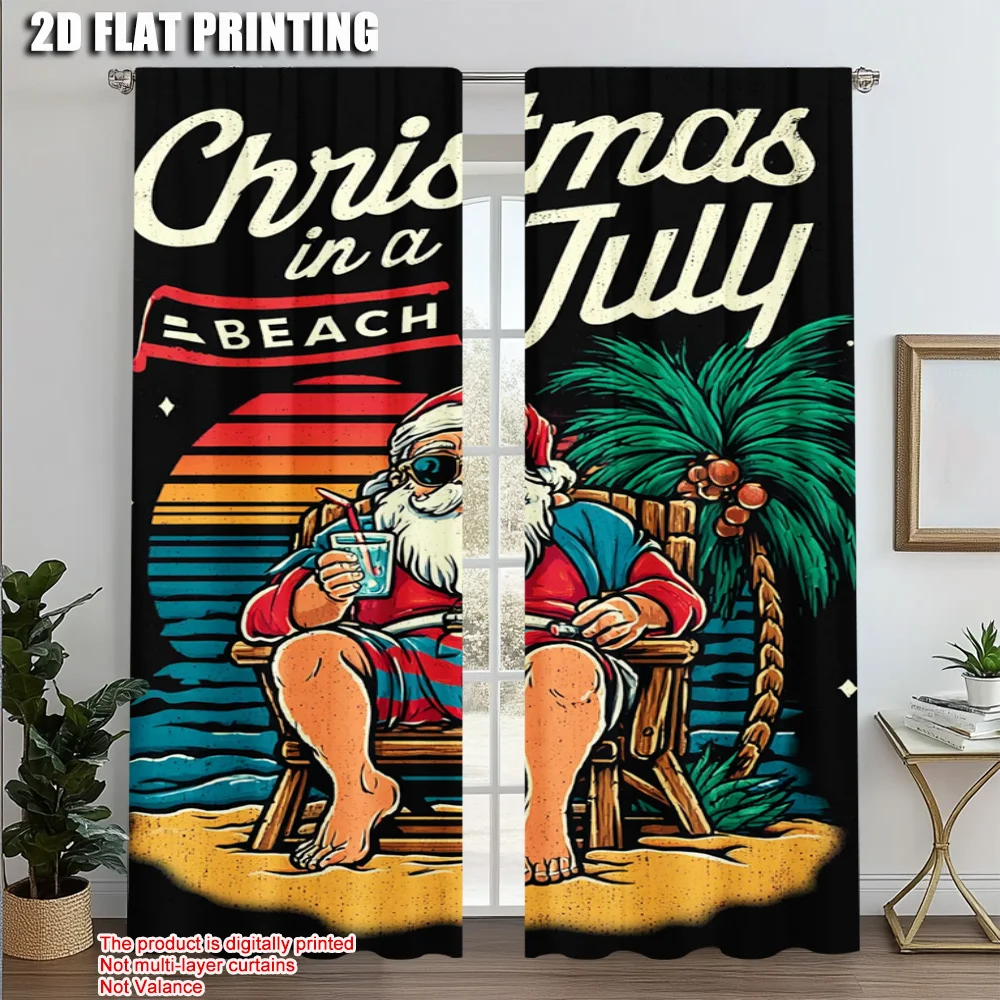 2 قطعة ، لوحات ستائر شعبية بطباعة طائرة ثنائية الأبعاد لعيد الميلاد المجيد سانتا كلوز والنسيج الاستوائي متعدد الاستخدامات (بدون قضيب) عطلة