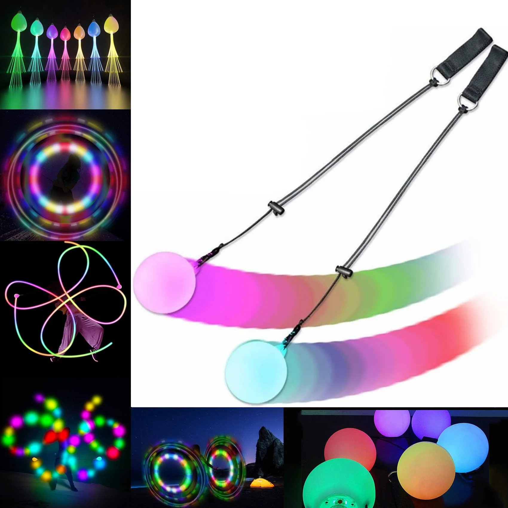 Professional LED Poi Glowing Juggling Balls for Belly Dance Stage Performance Colorful Light Up Props for Carnival Rave Party