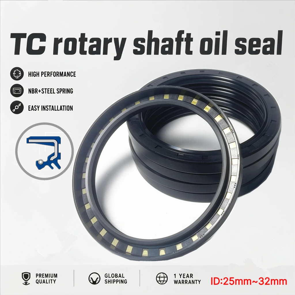 TC Rotary Shaft Oil Seal ID:25mm~32mm NBR+metal Frame+spring Clamp Rotating Skeleton Seal for Motors, Reducers, Gearboxes, Etc