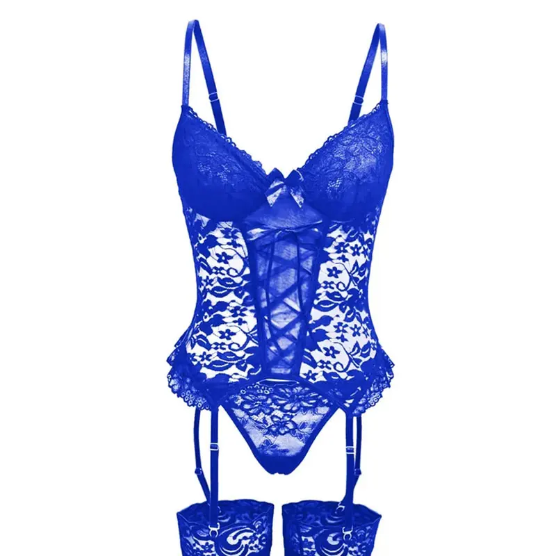 Erotic Set Lingerie Women\'s Underwear Sheer Lace Bralette Bra Brief Set Garters Thong Sleepwear Sexy Underwear Outfit
