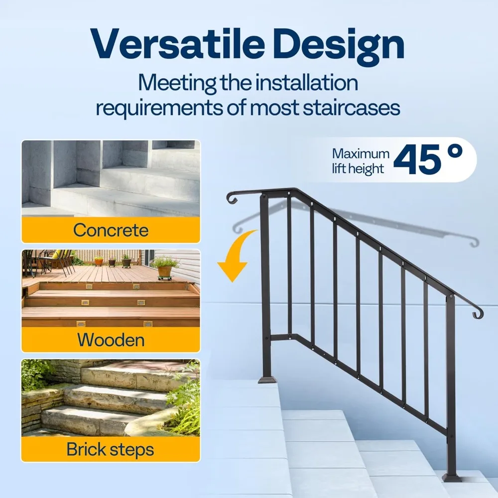 VIVOHOME 2-częściowe zakrzywione poręcze schodowe z galwanizowanej stali do użytku zewnętrznego z balustradami zabezpieczającymi