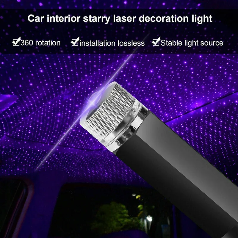 USBMini Starry Laser Atmosphere Ambient Projector Lights NEW Car Roof Star Light Interior Auto Decoration LED Night Galaxy Lamp - Image 2
