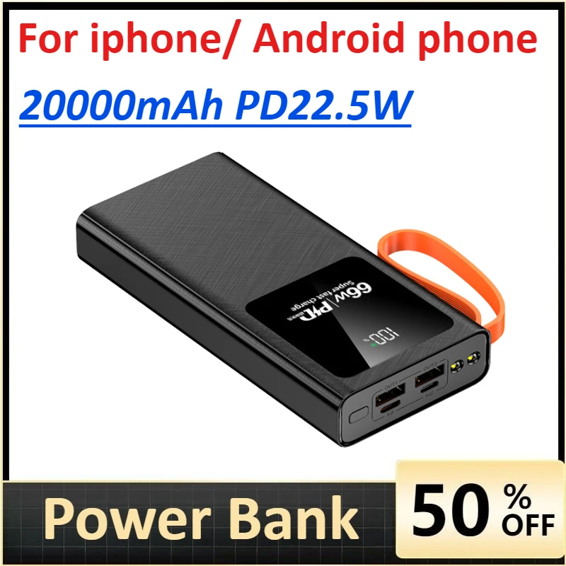 

20000mAh Large Capacity Two-way PD Flash Charging Power Bank for Mobile Phones Iphone/ Android Phone Powerbank Battery