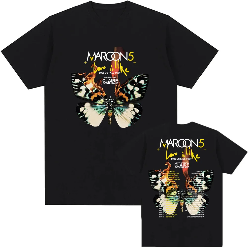 

MAROON 5 Love Is Like Tour T-shirt Album Graphic Printing Tshirts Grunge Fashion Unisex Streetwear Cotton Summer Men T Shirt Top