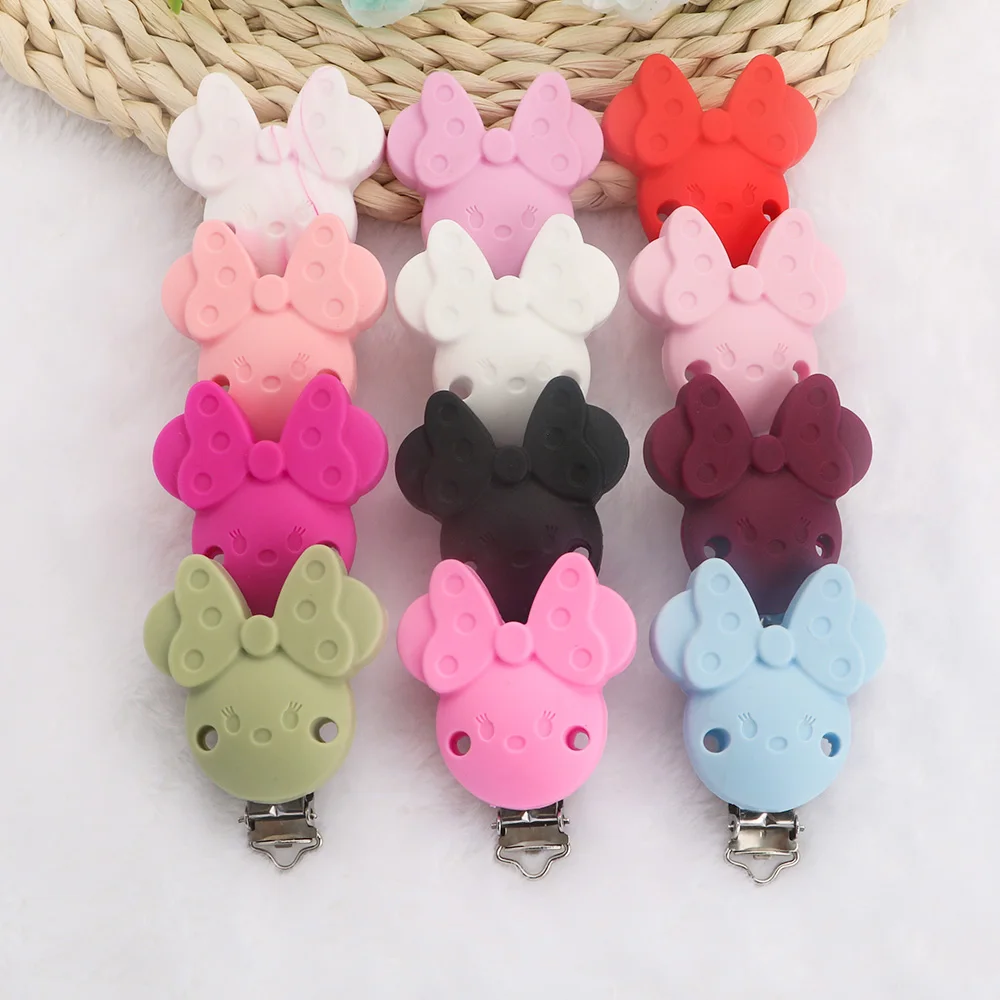 Sunrony 3pcs Mouse Shape Silicone Clips DIY Pacifier Chain Nipple Holder Clamps Handmade Jewelry Accessories