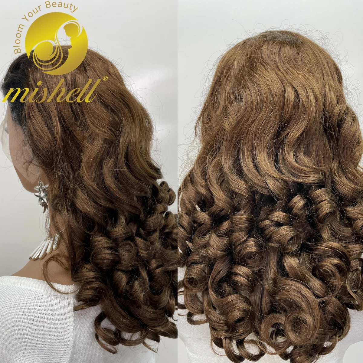 300% Density 4# Chocolate Brown CLoose Wave Lacel Wig 24inch 13x4 Transparent Bouncy Curly Human Hair Wig for Women Preplucked