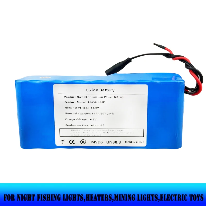 

14.8V 14Ah 18650 Lithium Battery Pack 4S4P 16.8V LED Night Fishing Light Heater Miner's Light Amplifier Battery BMS