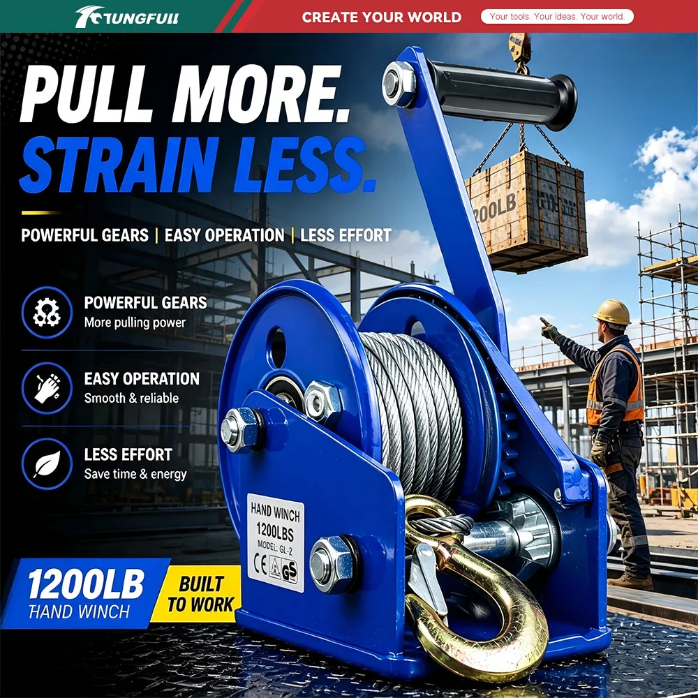 1200LBS Bearing Hand Winch Bidirectional Self-Locking Manual Hoist Steel Wire Rope Hook Portable Lifting Pulling Crane