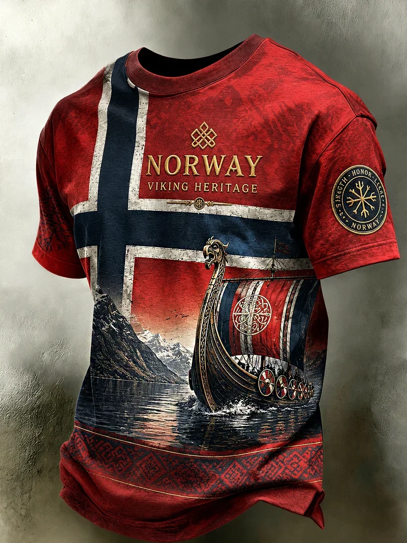 2027 Summer Best-selling Men's Vintage Viking Style 3D Printed Outdoor Sports Breathable Quick-Drying T-Shirt for Family Couples