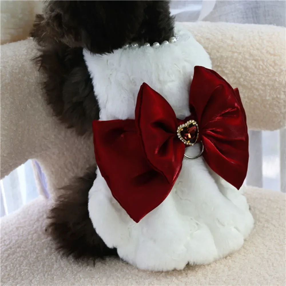 Pet Rabbit Fur Dress Clothes Cute Bow Dog Clothing Autumn Winter Rabbit Fur Material Teddy Bear Warm Coat Dog Dresses Clothes view 2