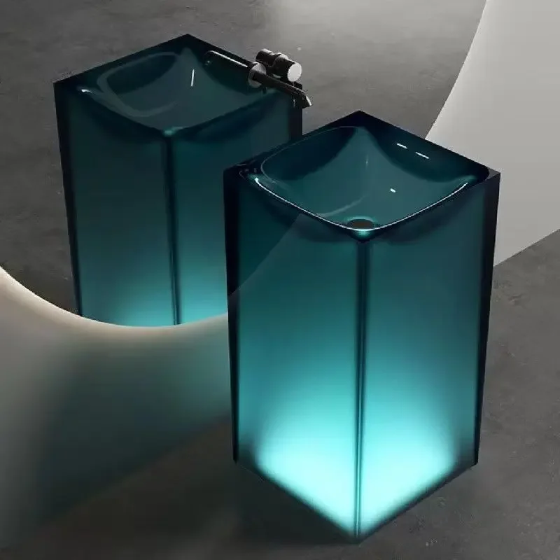 Integrated floor-to-ceiling luminous column wash basin, transparent resin wash basin, household bathroom