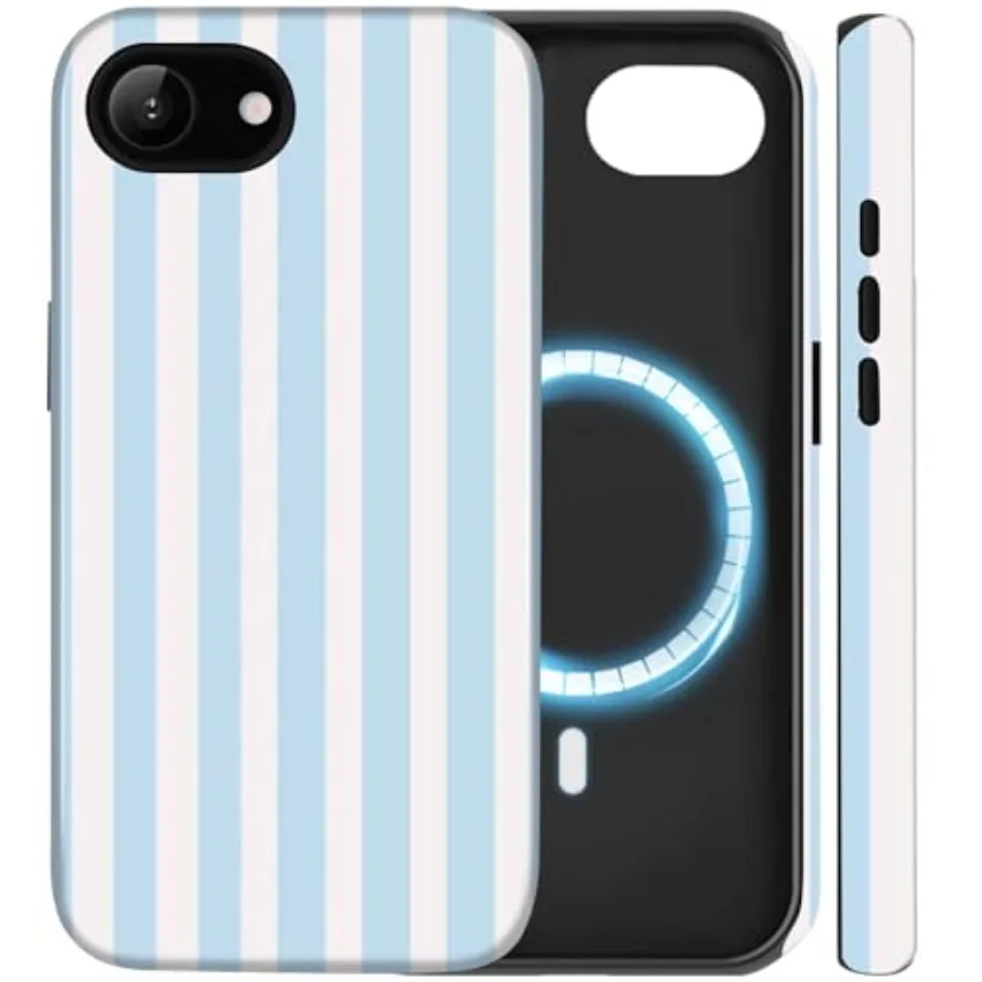 

Compatible with iPhone 16e/17e Case Compatible with Magsafe Striped Aesthetic Magnetic Women Girls Chic Girly Dual Layer Hybrid