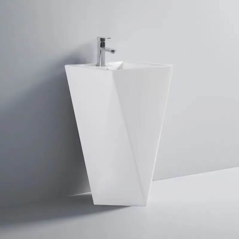 Diamond Shape Freestanding Bathroom Sink White Art Ceramic Pedestal Wash Basin Modern Design Vanity Unit for Home Decoration