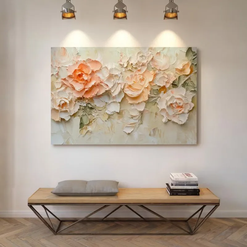 Romantyczny Kwiatowy Plakat z Białymi Hortensjami i Różami, Teksturowany, Botaniczny Obraz na Płótnie, Dekoracja Ścienna, Obrazy do Domu